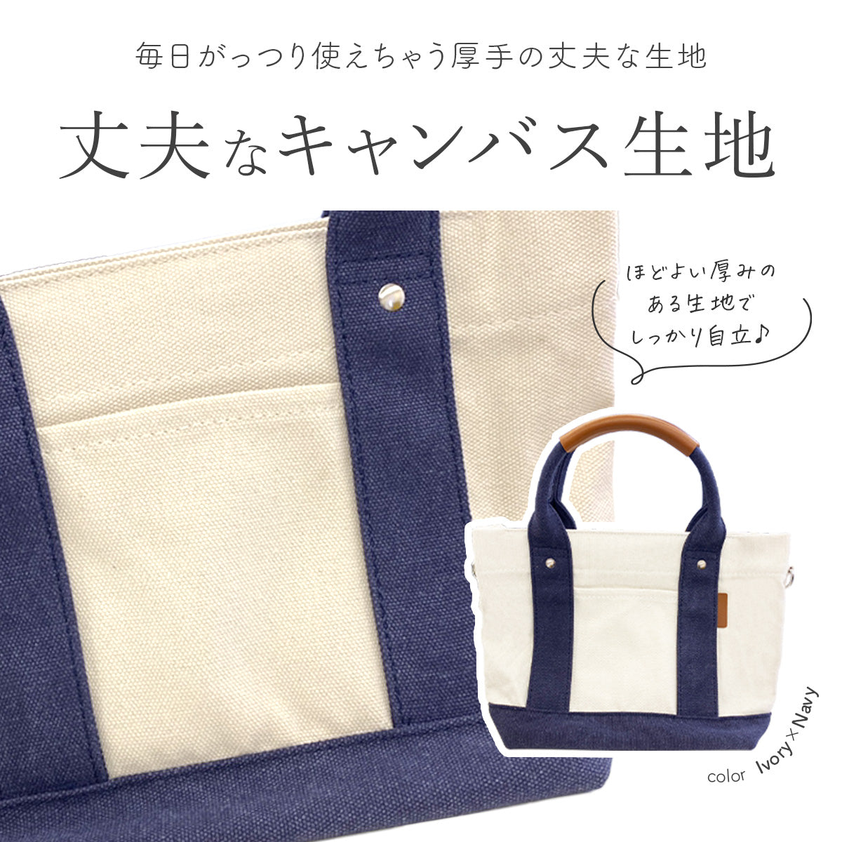 帆布ミニトート 高見えキャンバストート 革巻き持ち手 仕切り&ショルダー紐付き