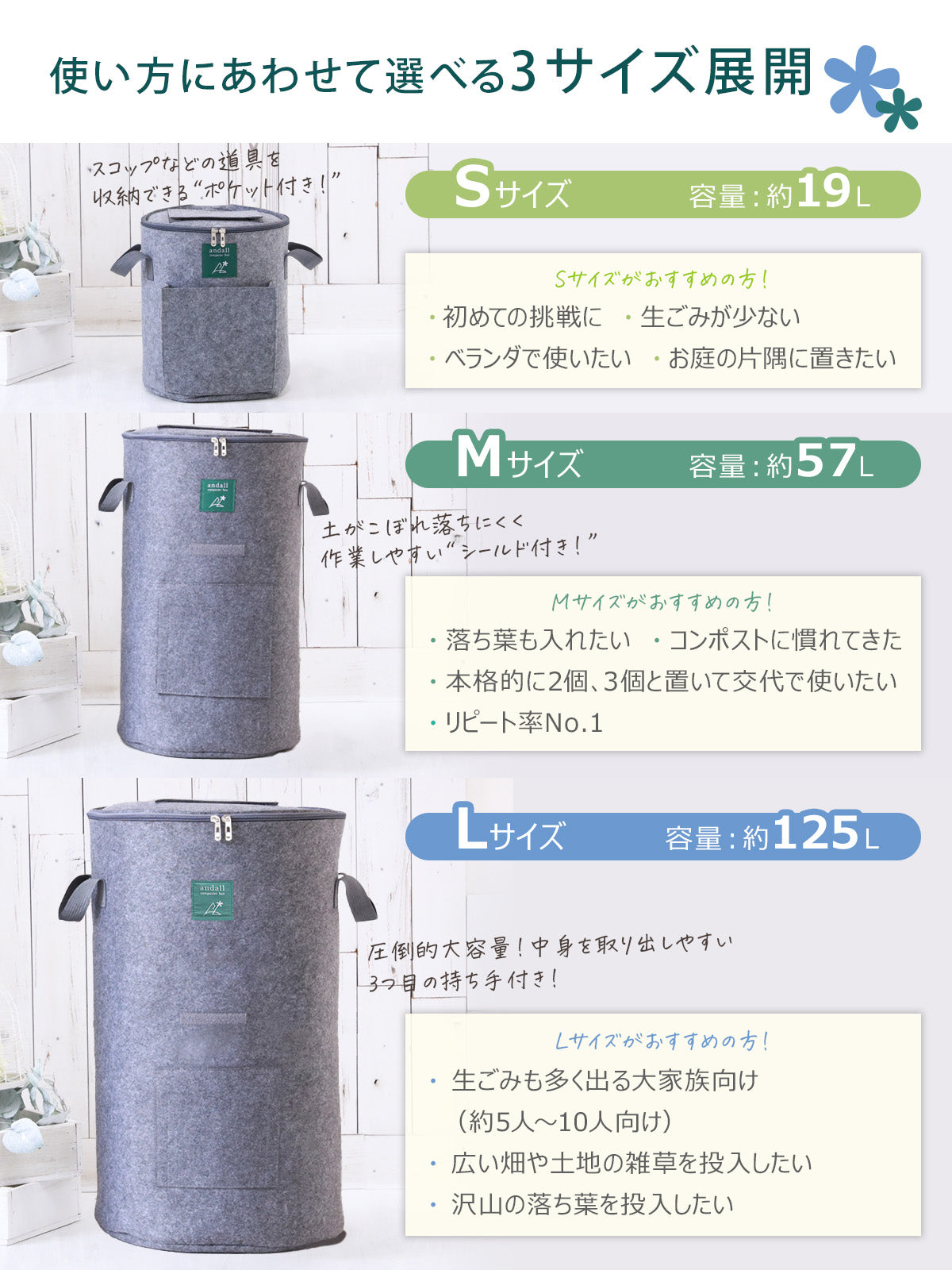 コンポストバッグ おしゃれ不織布 コンポストバッグ自立&折りたたみ可/家庭用 生ごみ処理コンポスト 堆肥作りに