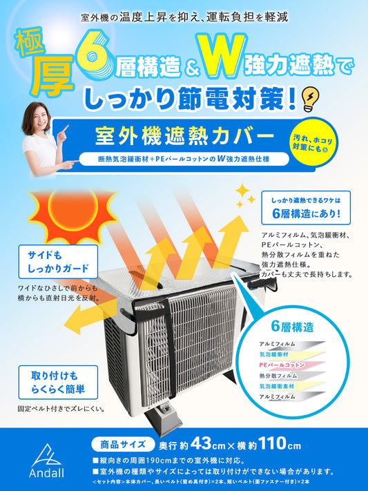 室外機カバー アルミ 室外機カバー 遮熱6層構造エアコン故障防止&節電・遮光効果アップ 省エネ対策に