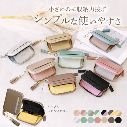 クレカケース 本革ミニ財布 じゃばら式 トープ ブラウン イエロー