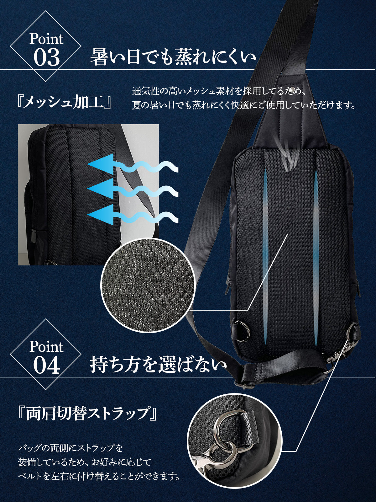 ボディバッグ メンズ用ブラック 斜め掛けバッグ ボディバック