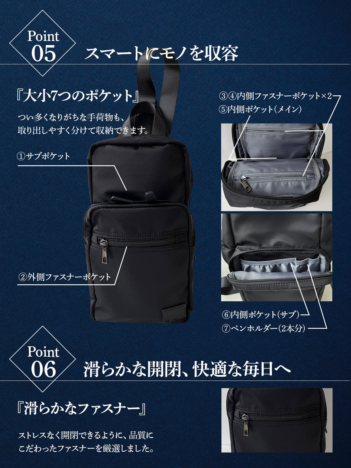 ボディバッグ メンズ用ブラック 斜め掛けバッグ ボディバック