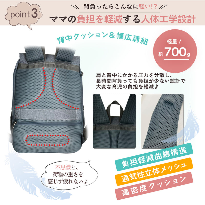 マザーズリュック 拡張機能付き｜軽量＆多機能で大容量のママバッグ 撥水素材