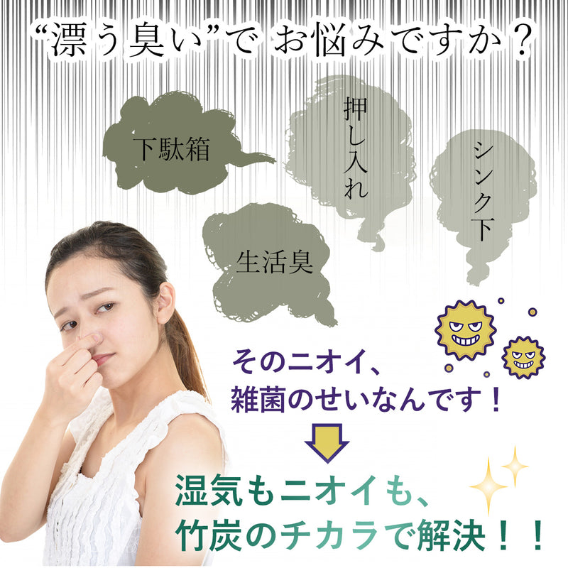 竹炭 消臭・調湿グッズ 特大サイズ｜天然素材でクローゼット・下駄箱・トイレ・ペット臭対策に◎