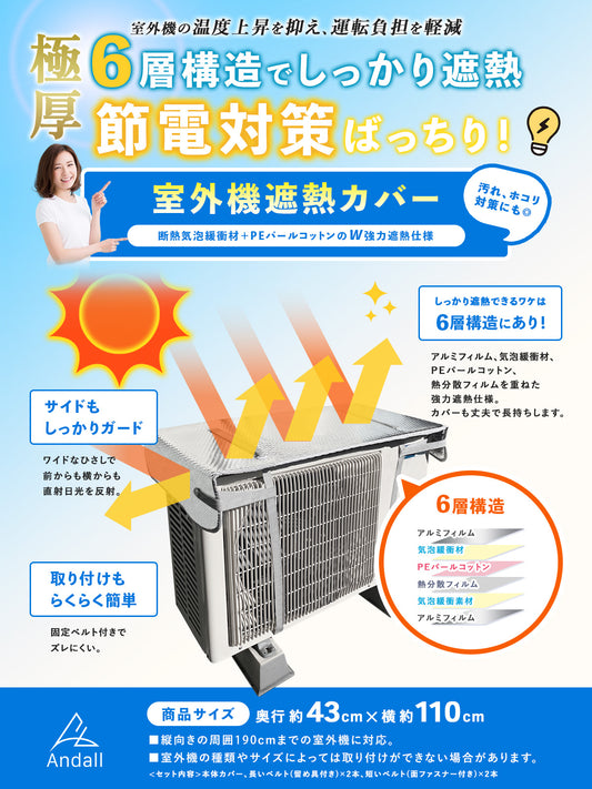 室外機カバー アルミ 室外機カバー 遮熱6層構造エアコン故障防止＆節電・遮光効果アップ 省エネ対策に