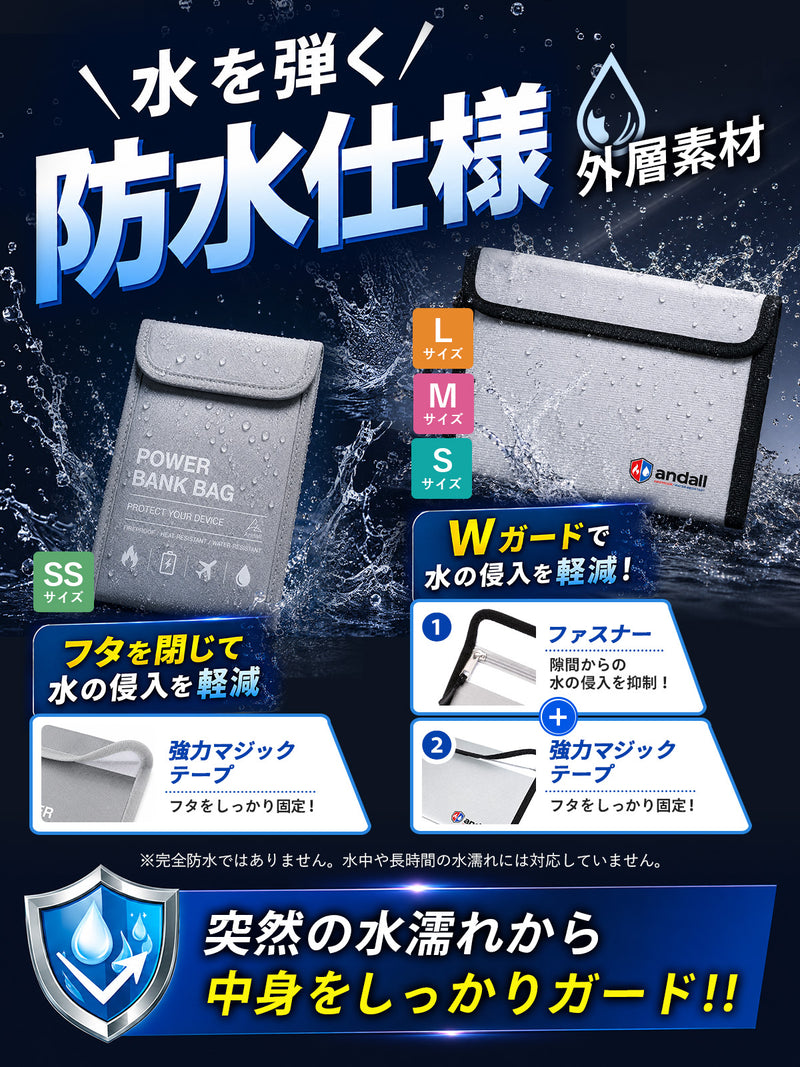 【所ジョージの世田谷ベース掲載】 耐火バッグ 耐火ポーチ ｜1200℃耐熱 モバイルバッテリーケース JIS試験済 難燃糸採用 防火バッグ リチウムイオン電池 発火対策 防災グッズ