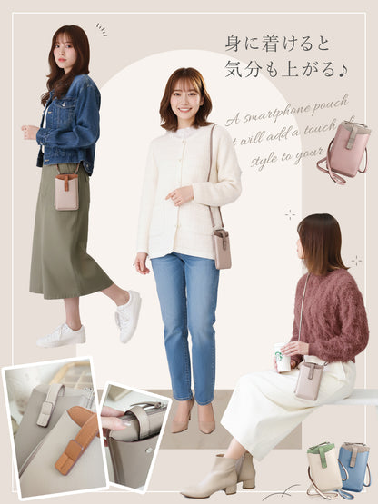 バイカラーがおしゃれ スマホポーチ｜薄型＆軽量 お財布ポーチ レディース