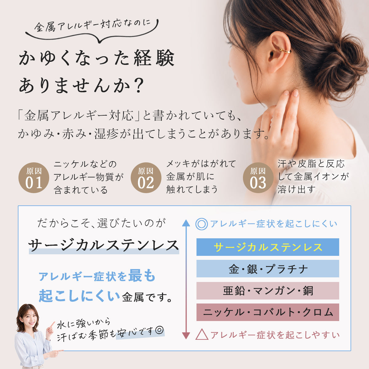 パールとビジューのイヤークリップ。医療用316Lサージカルステンレスを使用し金属アレルギー対応。シンプルでおしゃれなゴールド、シルバー。