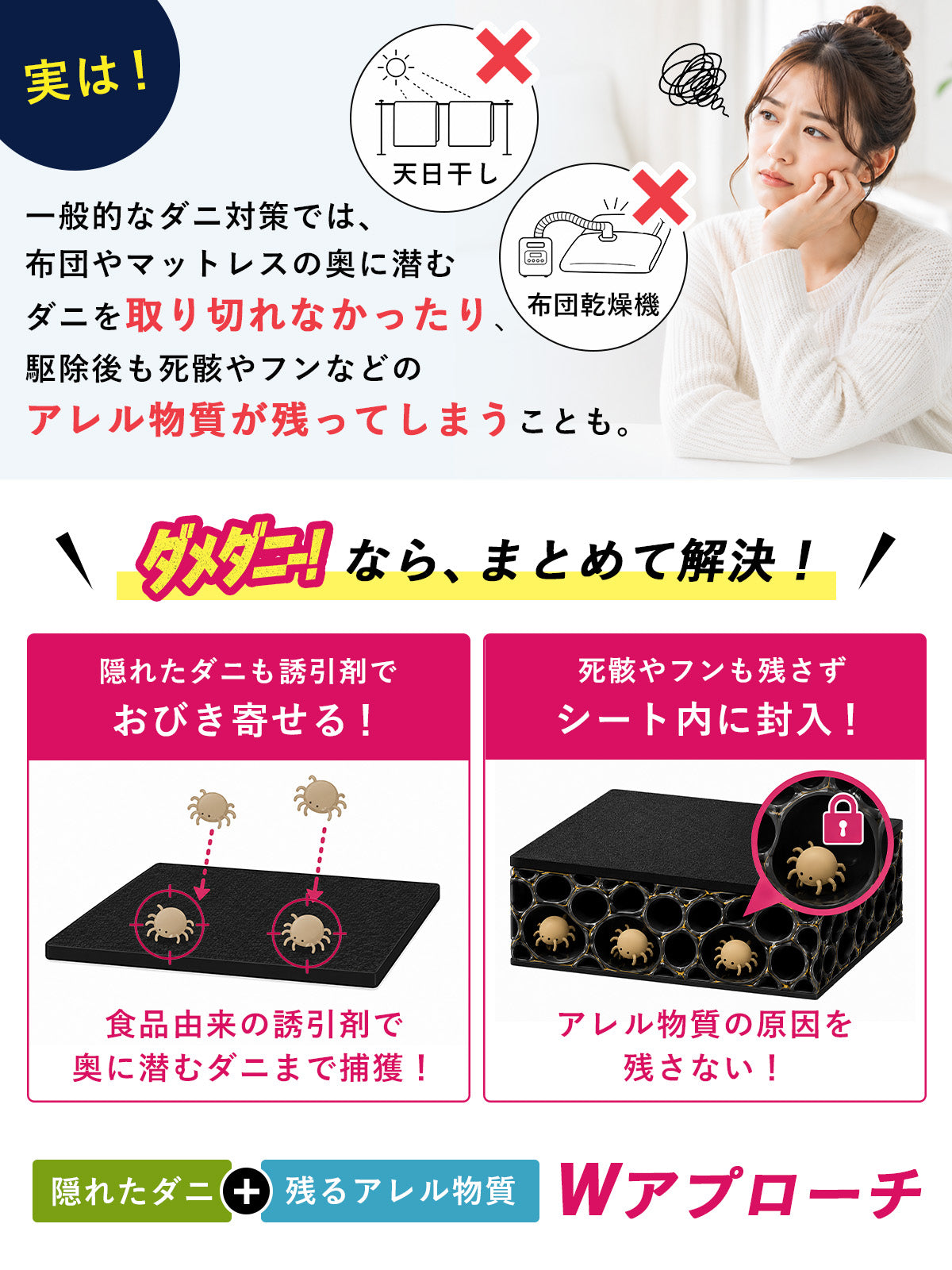 ダニ取りシート ダニ捕り ダニ対策 置くだけ 約3か月持続 殺虫成分不使用 天然由来誘引成分 ベッド 布団 ソファ マットレス  