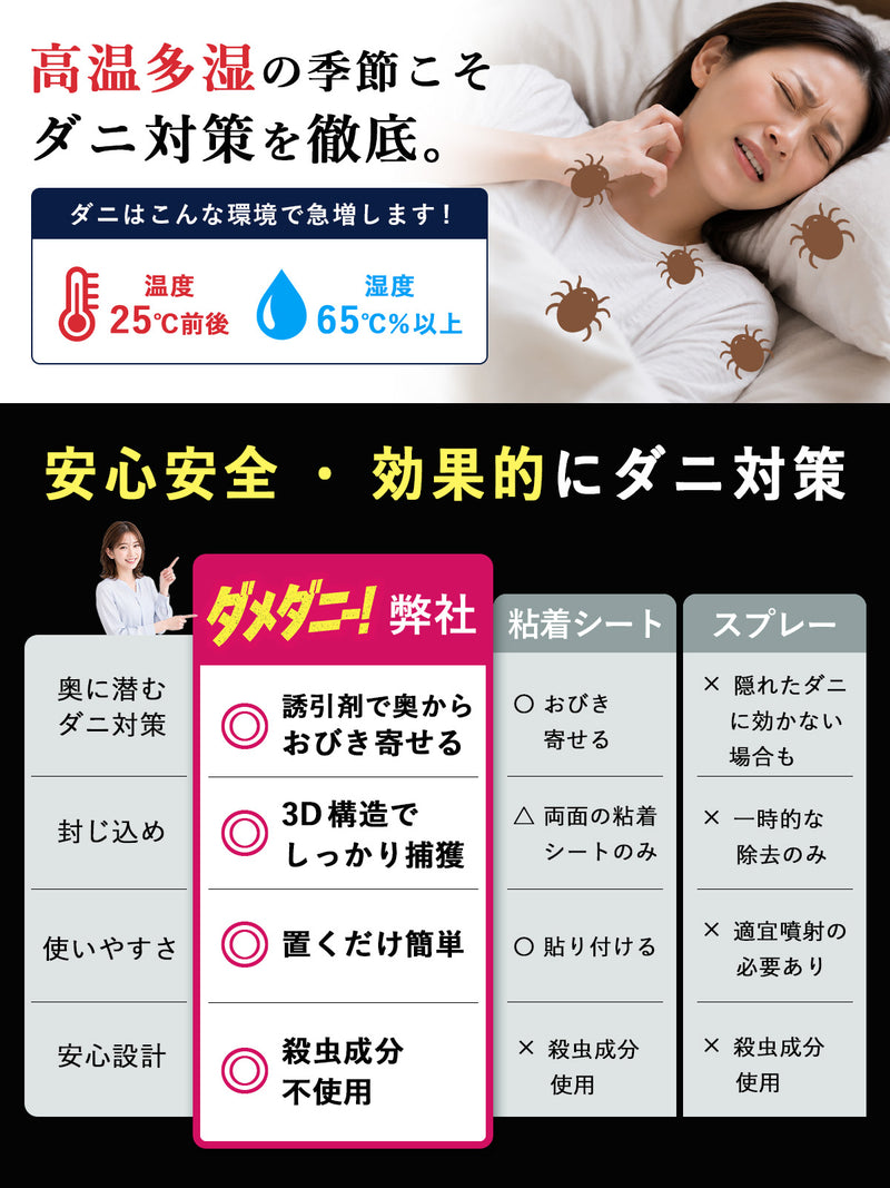 ダニ捕りシート 日本製 3個入り｜ダニ取り ダニ対策 置くだけ 約3か月持続 殺虫成分不使用 天然由来誘引成分 ベッド 布団