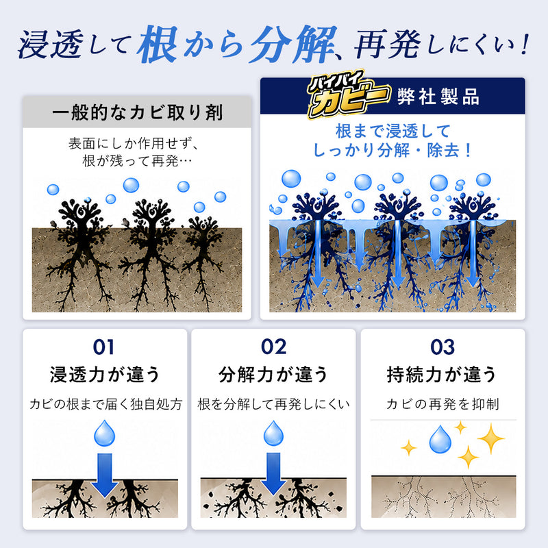カビ取りスプレー 最強 【15分で99.9％除菌 業務用品質】黒カビ 浴室 壁紙 コンクリート 次亜塩素酸ナトリウム配合