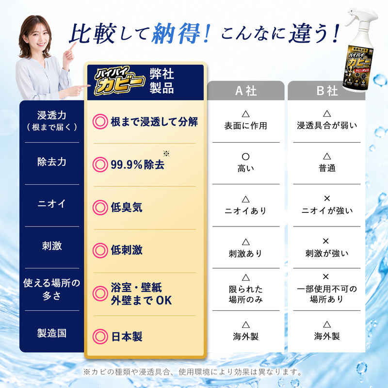 カビ取りスプレー 最強 【15分で99.9％除菌 業務用品質】黒カビ 浴室 壁紙 コンクリート 次亜塩素酸ナトリウム配合